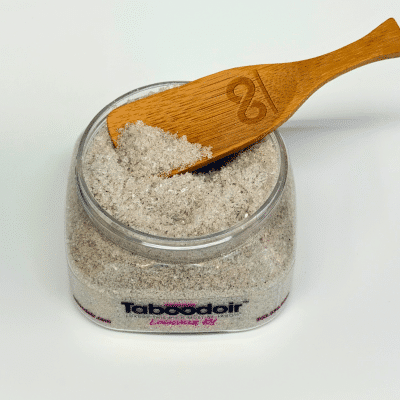 open jar of Taboodoir's Bare Necessity Skin Revival body polish