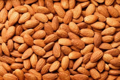 A pile of almond nuts