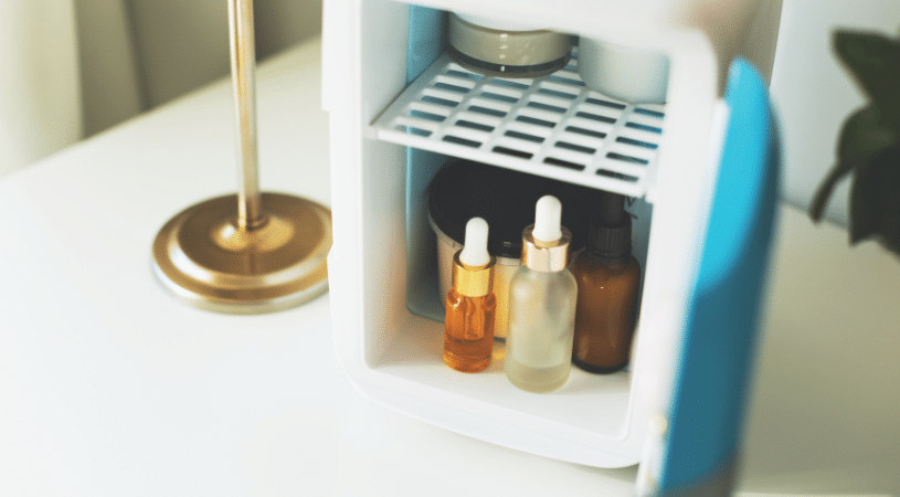 skincare refrigerator with skincare products