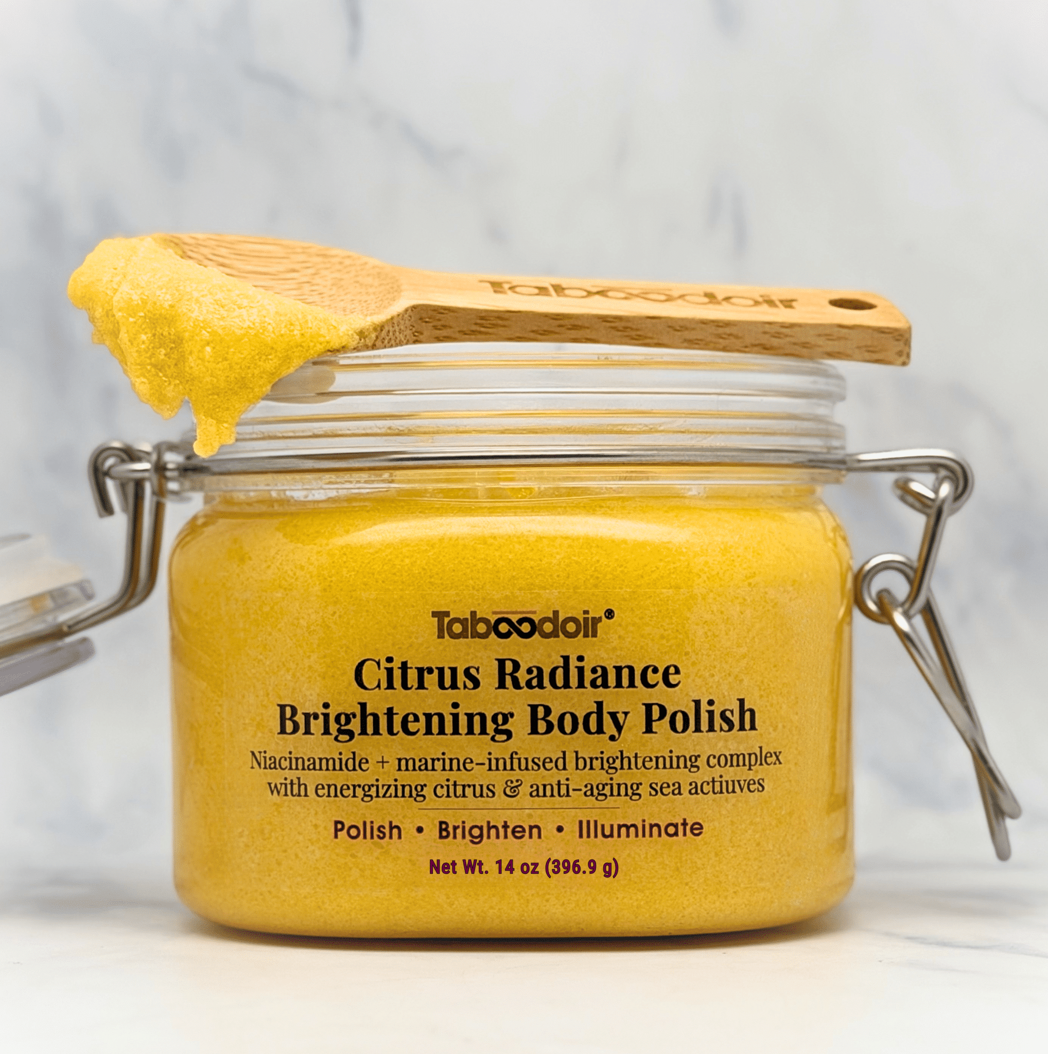 Jar of Taboodoir's Citrus Radiance Brightening Polish