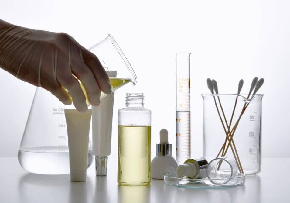 collection of labware and skincare