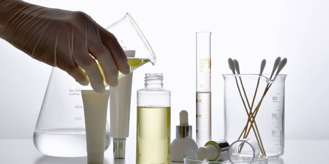 collection of labware and skincare